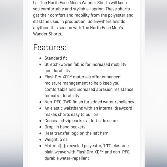 NWT The North Face Wanderer Athletic Shorts Blue Moisture Wicking Mens 2XL - Picture 4 of 4